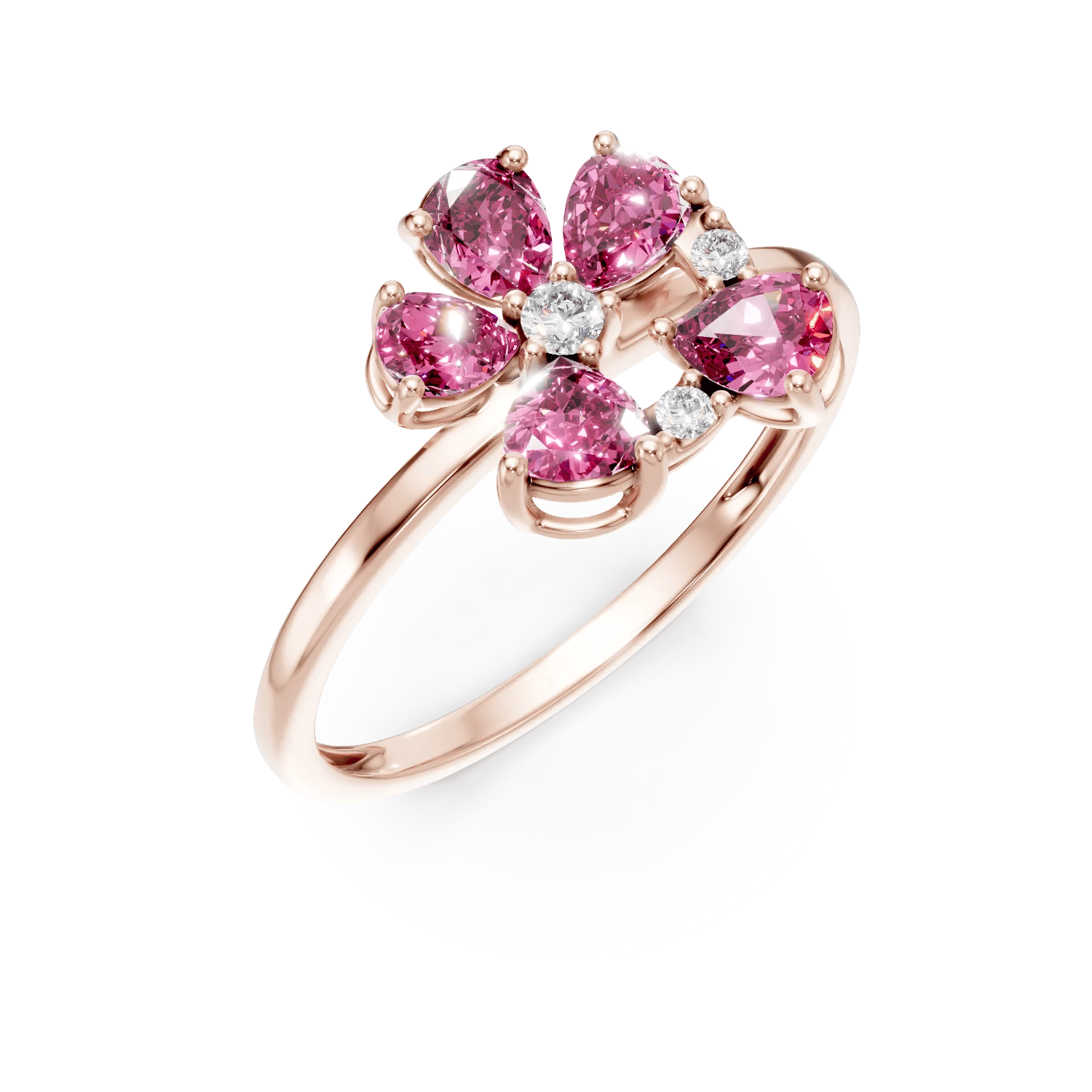 Inel floral din aur roz cu safire roz pear de 0.76ct și diamante de 0.04ct – Element / Teilor Inel floral din aur roz cu safire roz pear de 0.76ct și diamante de 0.04ct – Element / Teilor