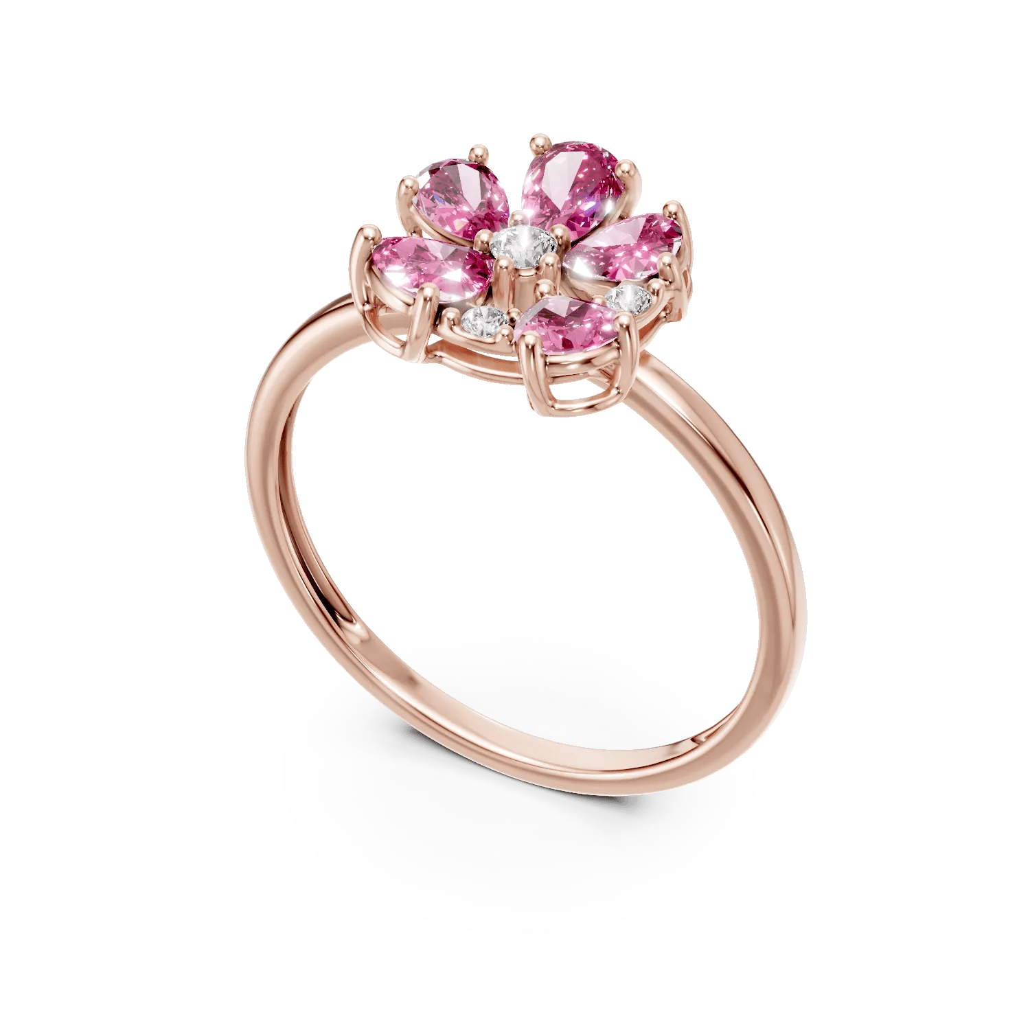 Inel floral din aur roz cu safire și diamante Inel floral din aur roz cu safire și diamante