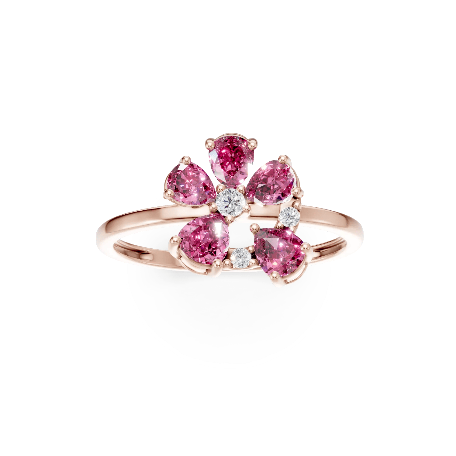 Inel floral din aur roz cu safire și diamante Inel floral din aur roz cu safire și diamante