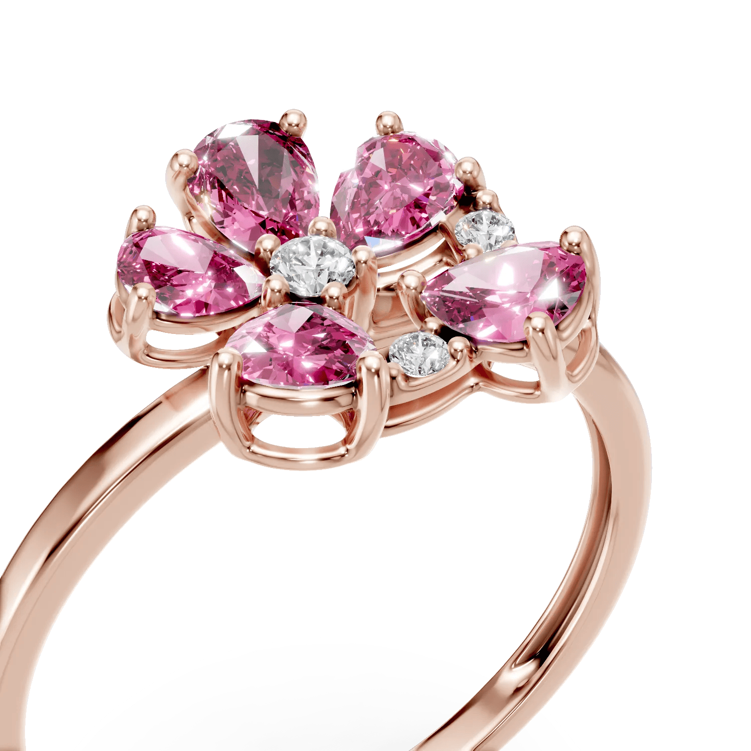 Inel floral din aur roz cu safire și diamante Inel floral din aur roz cu safire și diamante