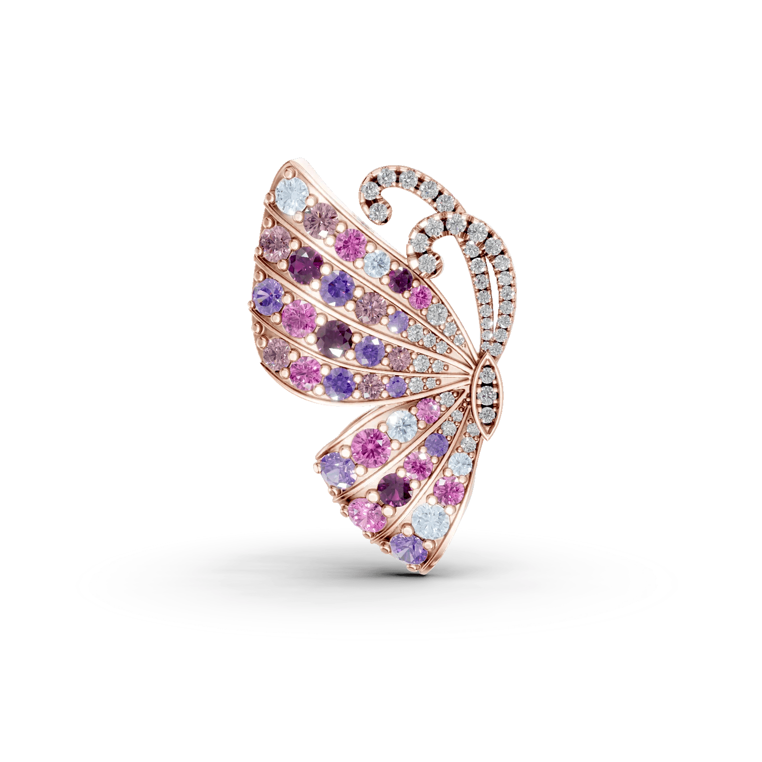 Broșă fluture din aur roz cu pietre prețioase și semiprețioase de 1.58ct – Teilor Broșă fluture din aur roz cu pietre prețioase și semiprețioase de 1.58ct – Teilor