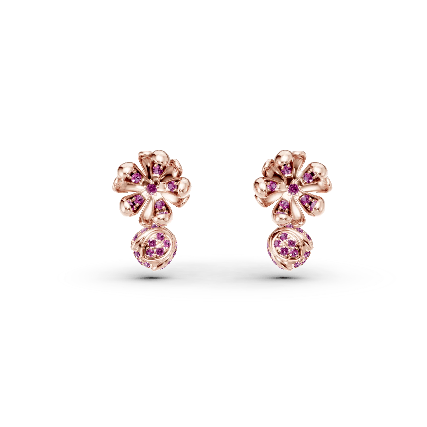 Cercei floare de tei din aur roz cu safire roz de 0.4ct – Teilor Cercei floare de tei din aur roz cu safire roz de 0.4ct – Teilor