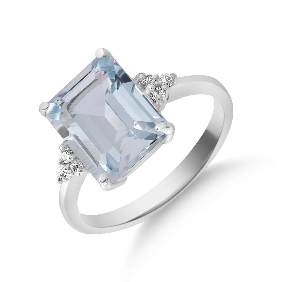 Inel din aur alb cu zirconii albastre și albe Inel din aur alb cu zirconii albastre și albe