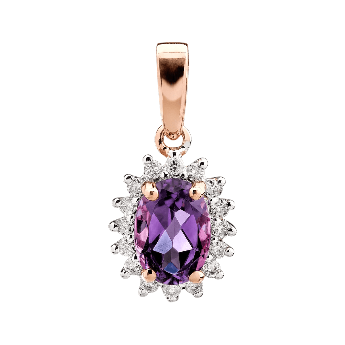 Pandantiv din aur roz cu ametist de 0.7ct și diamante de 0.1ct Pandantiv din aur roz cu ametist de 0.7ct și diamante de 0.1ct
