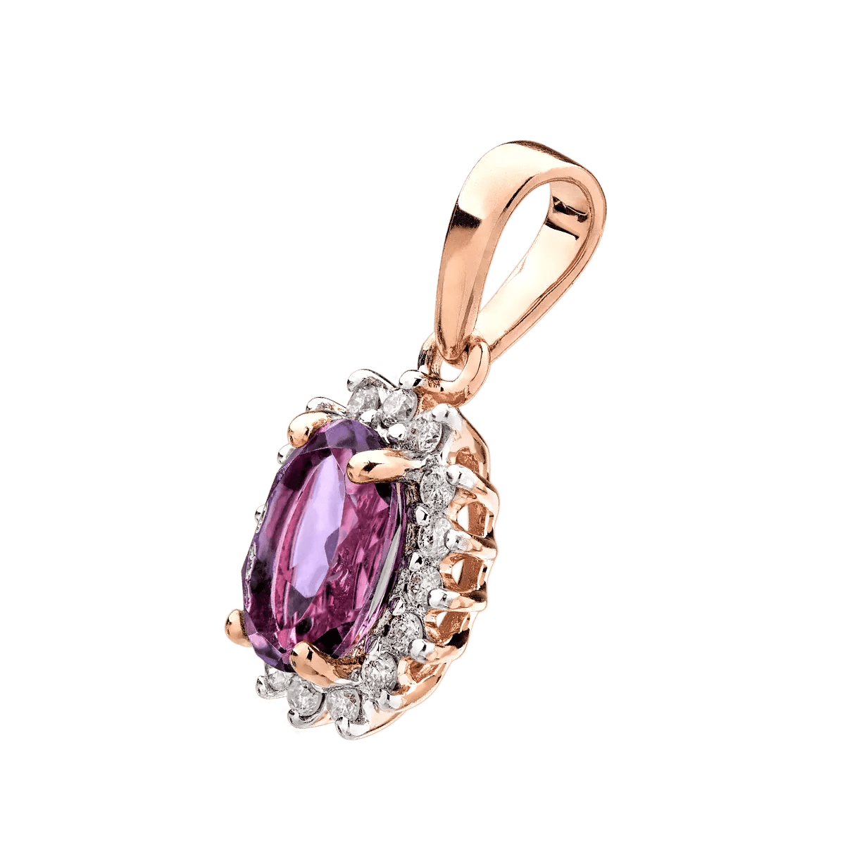 Pandantiv din aur roz cu ametist și diamante Pandantiv din aur roz cu ametist și diamante