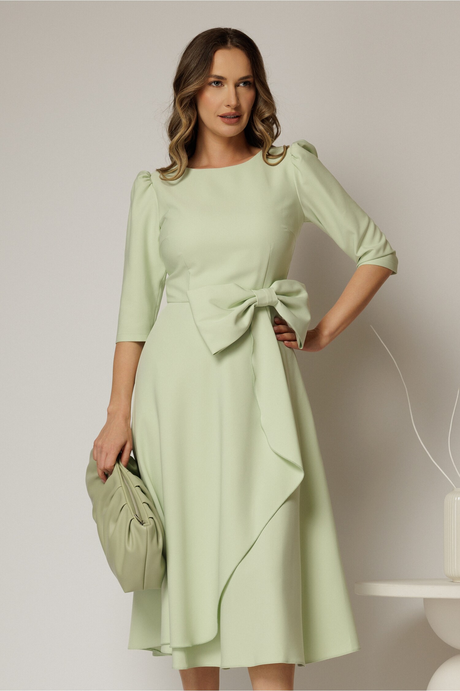 Rochie verde menta cu funda ampla in talie – DY Fashion Rochie verde menta cu funda ampla in talie – DY Fashion