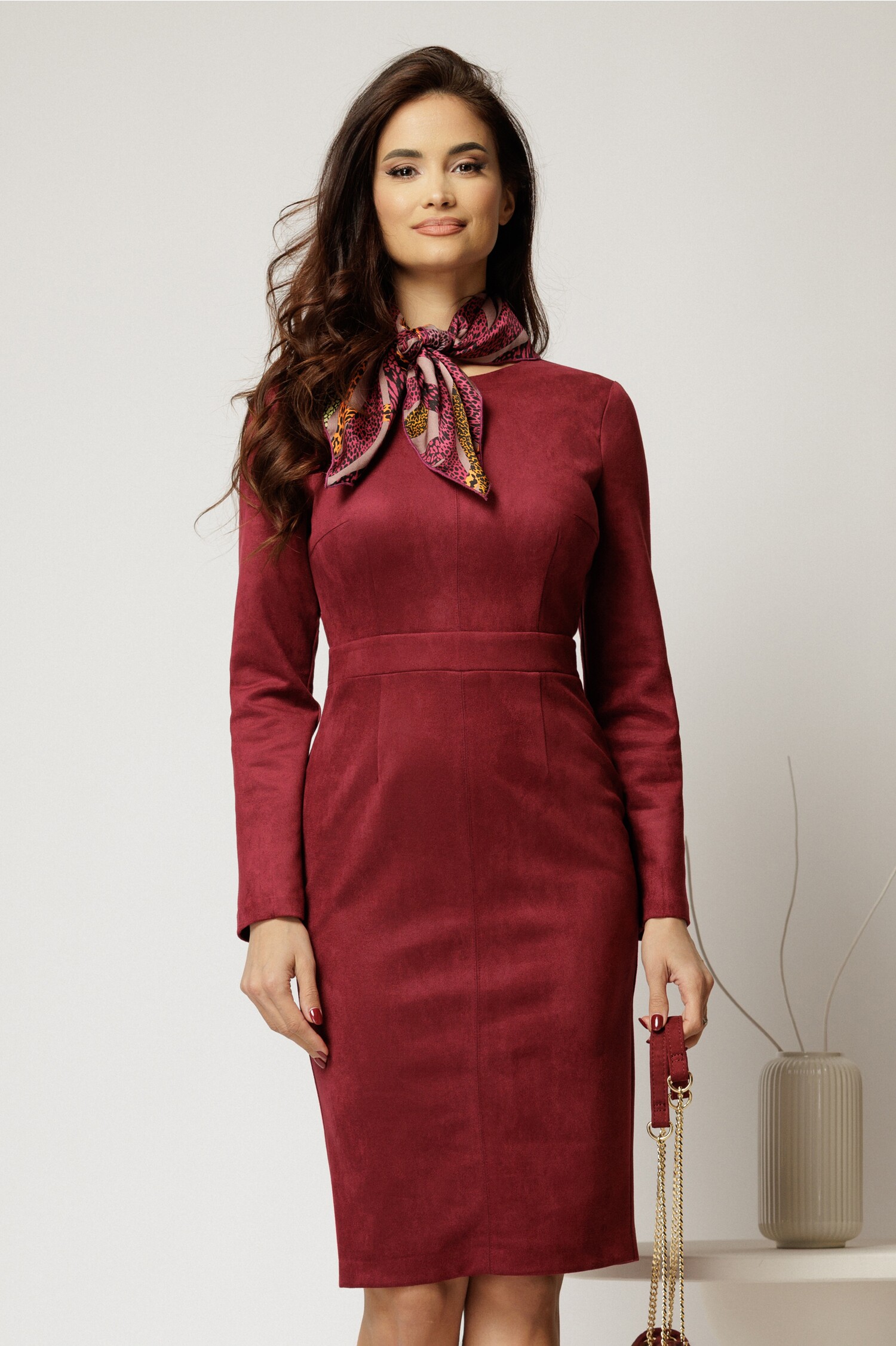 Rochie conică bordo DY fashion din piele întoarsă Rochie conică bordo DY fashion din piele întoarsă