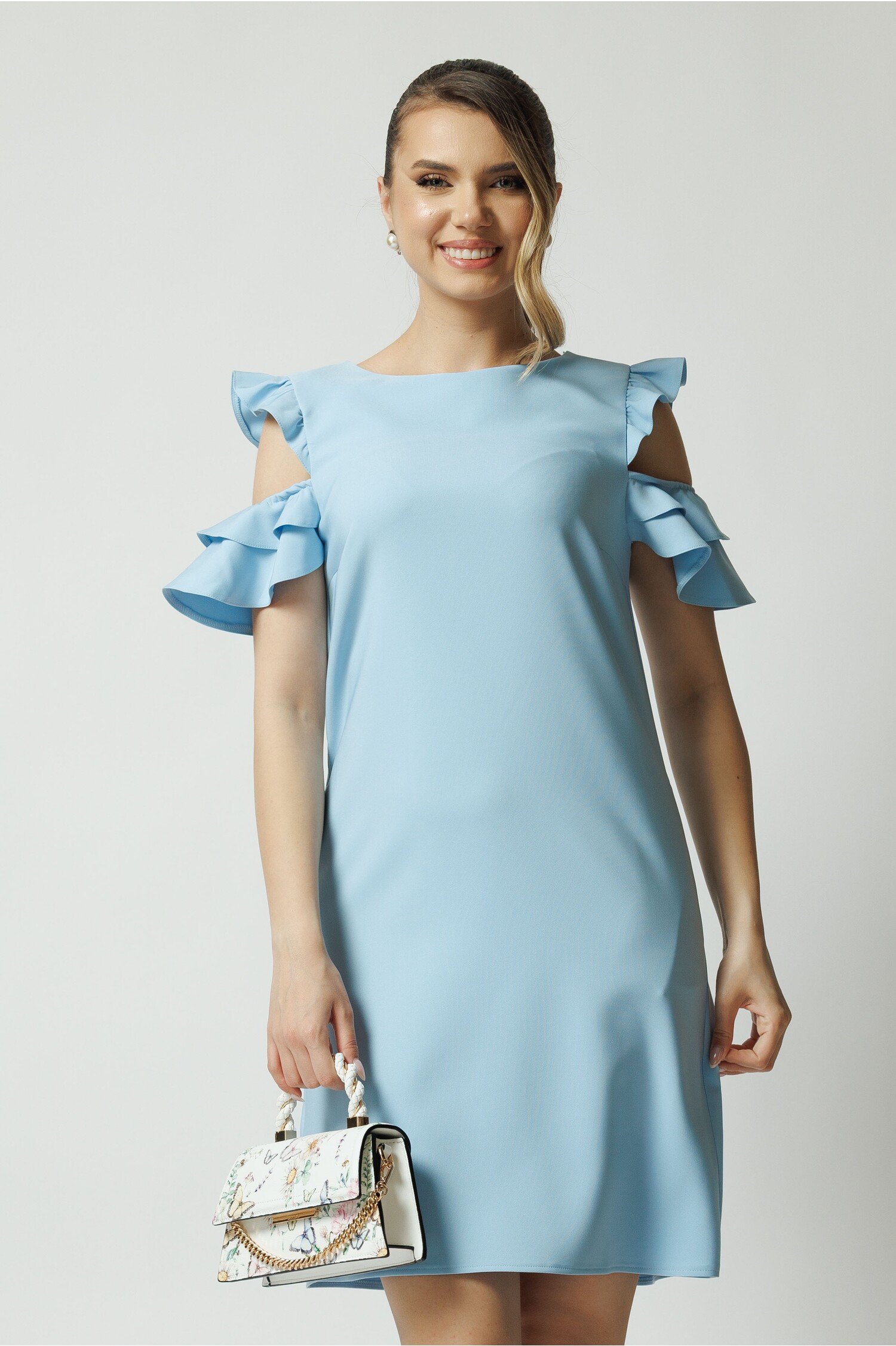 Rochie office LaDonna bleu cu volane la mâneci Rochie office LaDonna bleu cu volane la mâneci