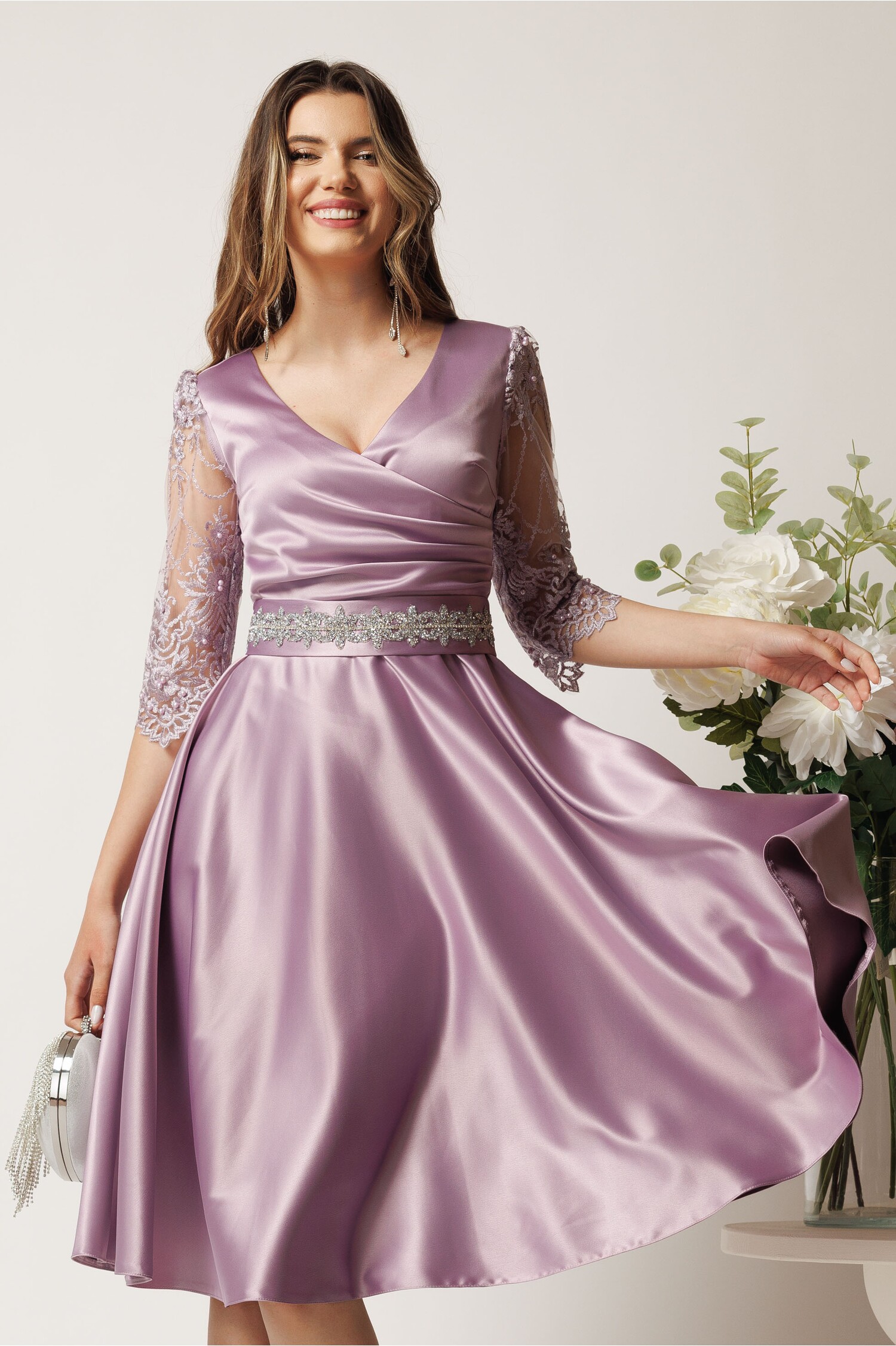 Rochie lila din tafta cu cordon – Ella Collection Adria Rochie lila din tafta cu cordon – Ella Collection Adria