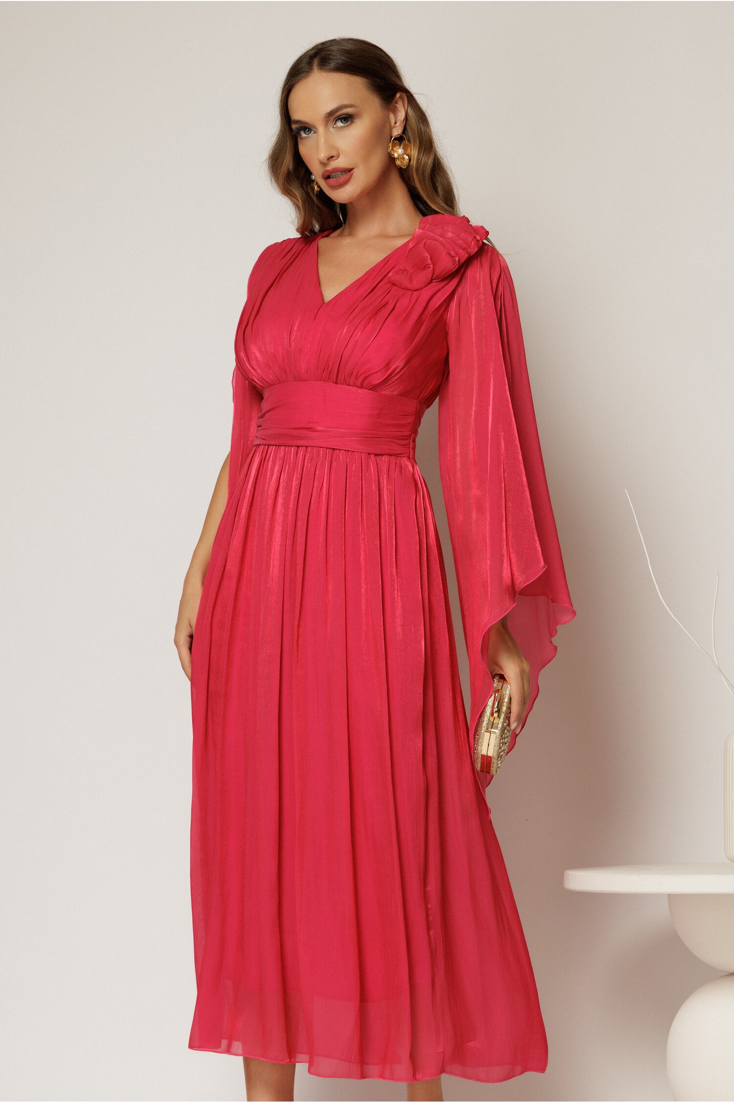 Rochie lungă roșu zmeură de seară din voal peliculizat – DY Fashion Rochie lungă roșu zmeură de seară din voal peliculizat – DY Fashion