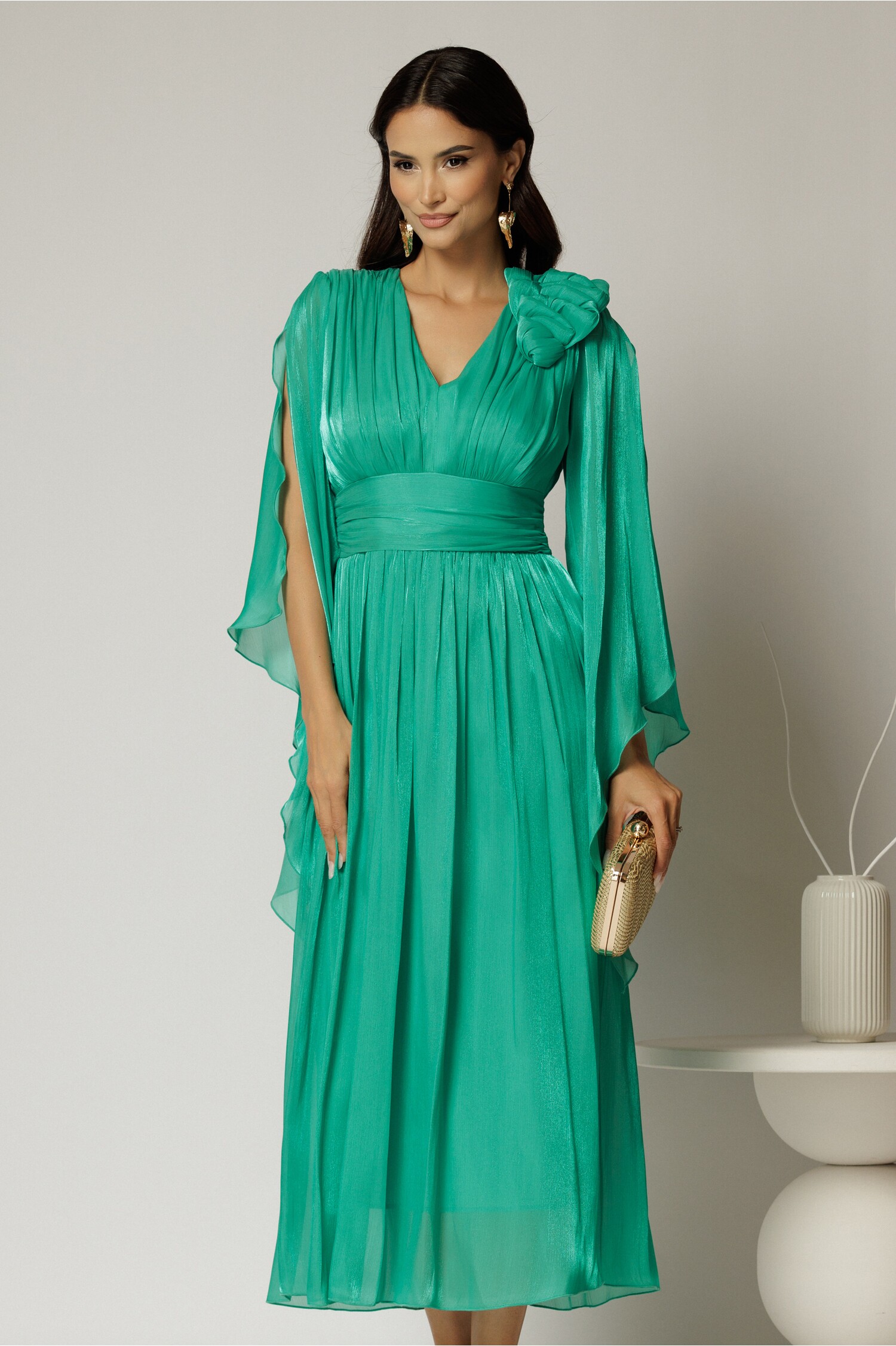 Rochie lungă verde crud de seară din voal peliculizat – DY Fashion Rochie lungă verde crud de seară din voal peliculizat – DY Fashion