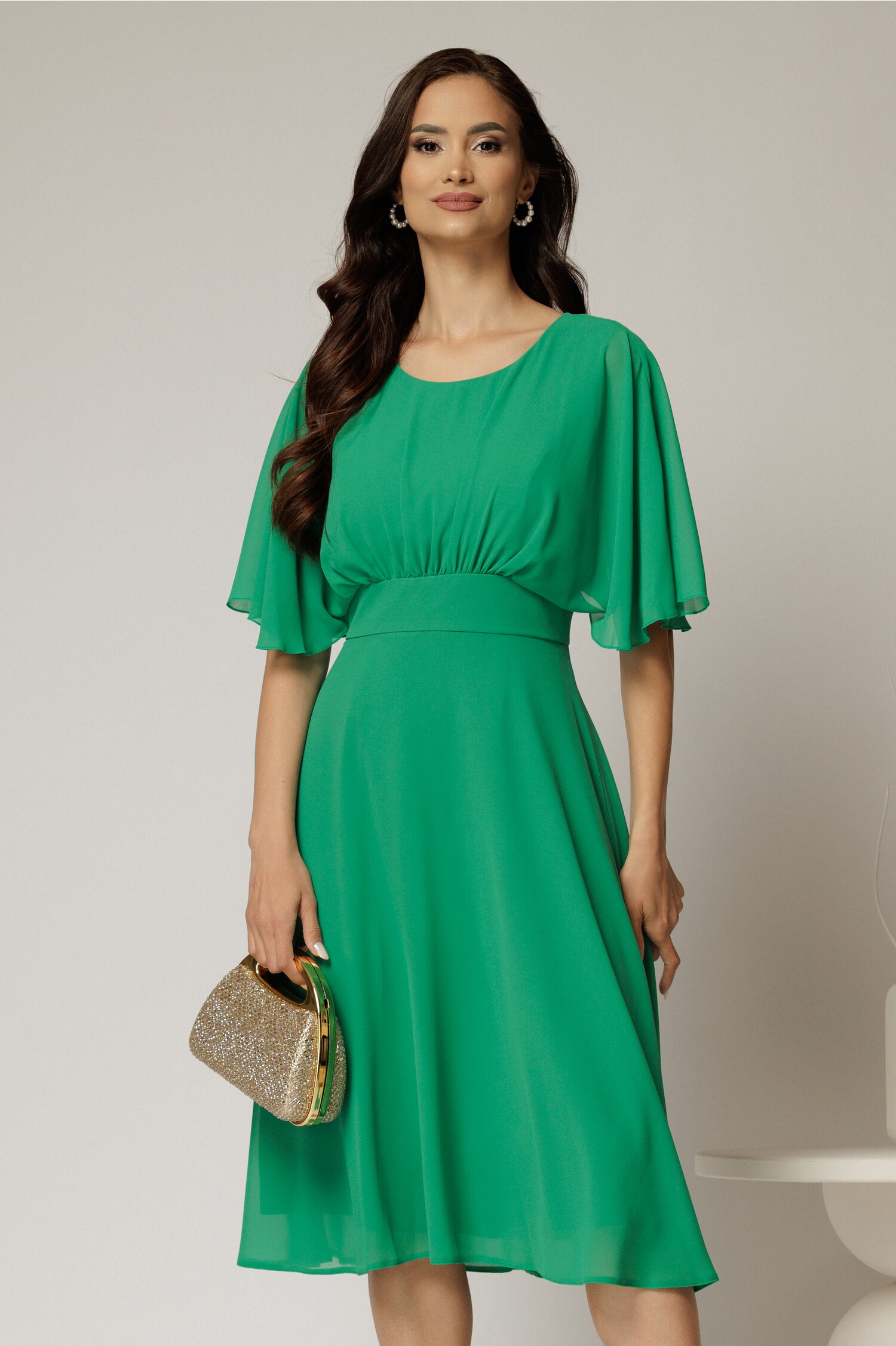 Rochie midi din voal verde cu mâneci scurte lejere Rochie midi din voal verde cu mâneci scurte lejere