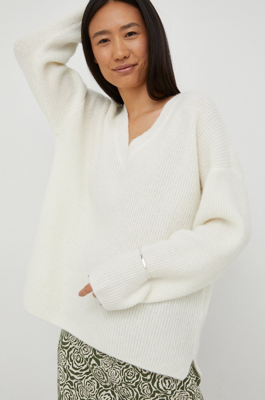 Pulover gestuz din lână cu croială lejeră Pulover gestuz din lână cu croială lejeră