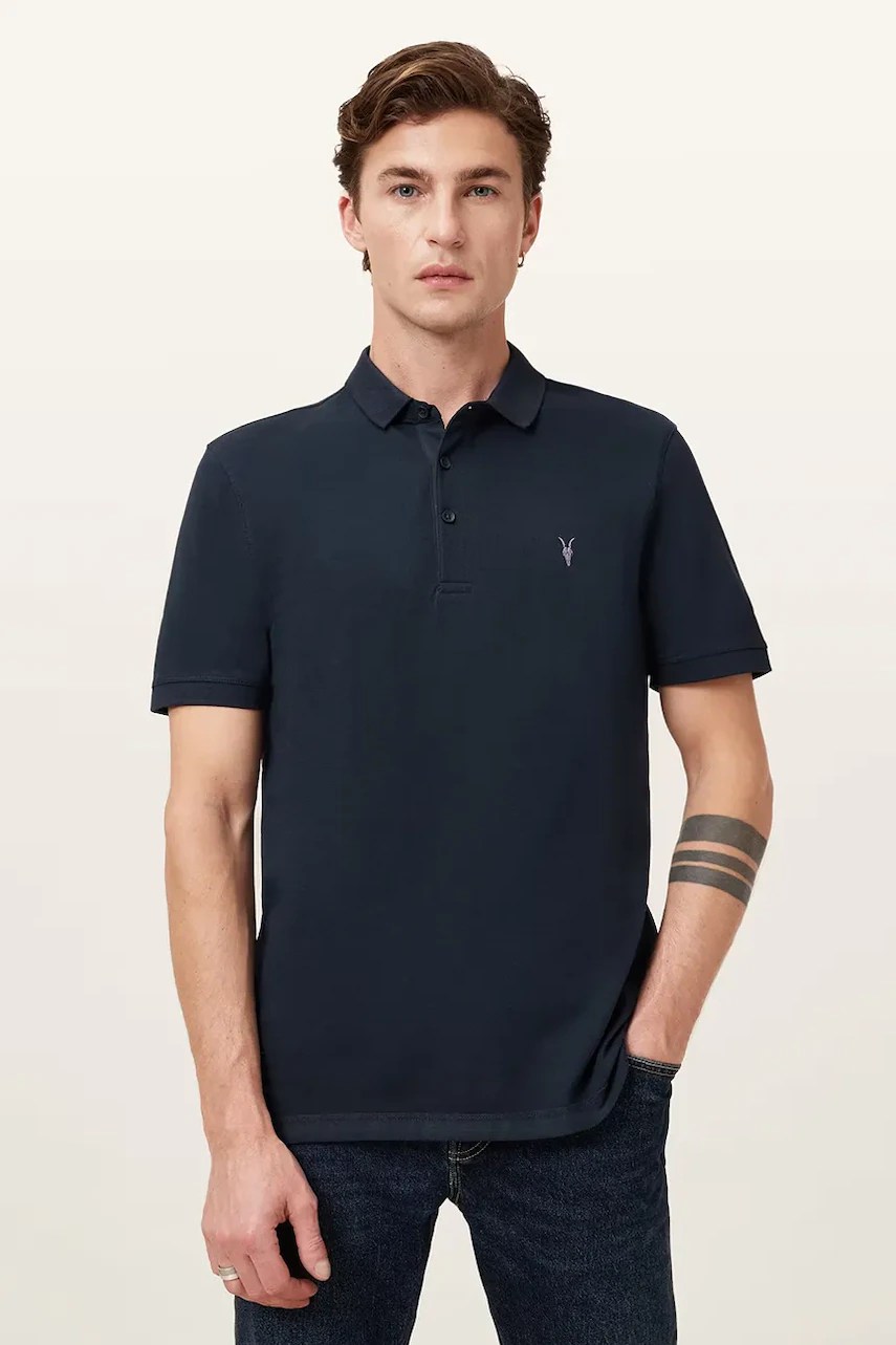 Tricou polo bărbați AllSaints din bumbac Tricou polo bărbați AllSaints din bumbac