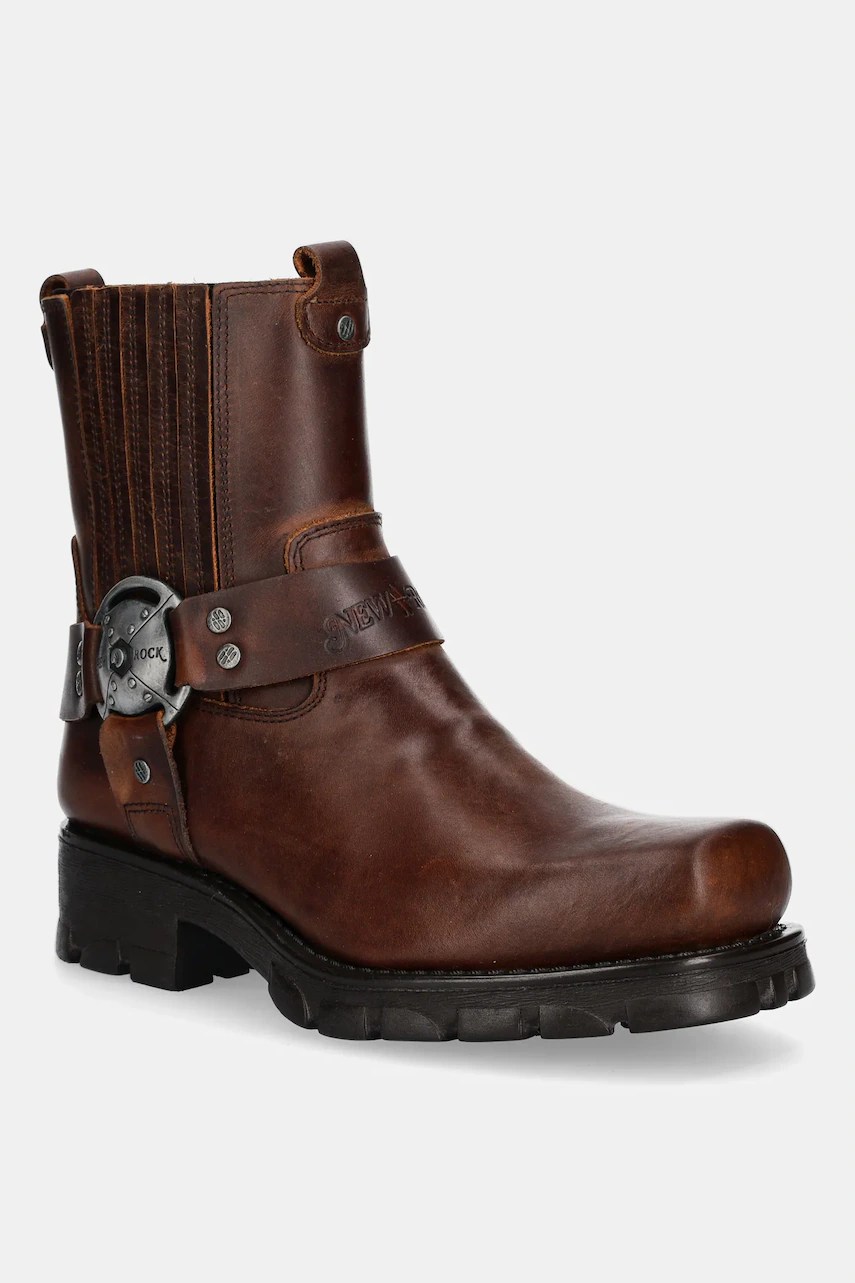 Ghete chelsea new rock Alaska Cuero, Motorcycle Marron, din piele Ghete chelsea new rock Alaska Cuero, Motorcycle Marron, din piele