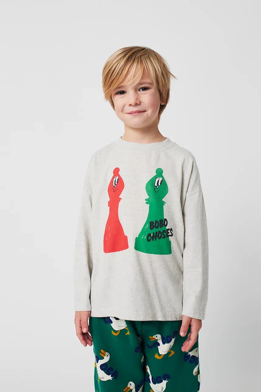 Tricou mânecă lungă bobo choses din bumbac pentru copii Checkmate Tricou mânecă lungă bobo choses din bumbac pentru copii Checkmate