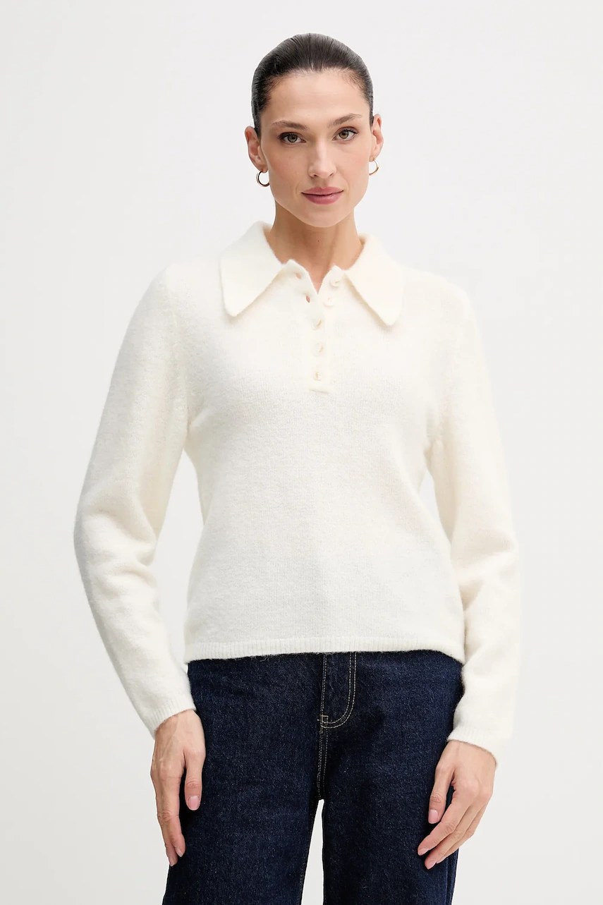 Pulover gestuz din lână cu croială lejeră Pulover gestuz din lână cu croială lejeră