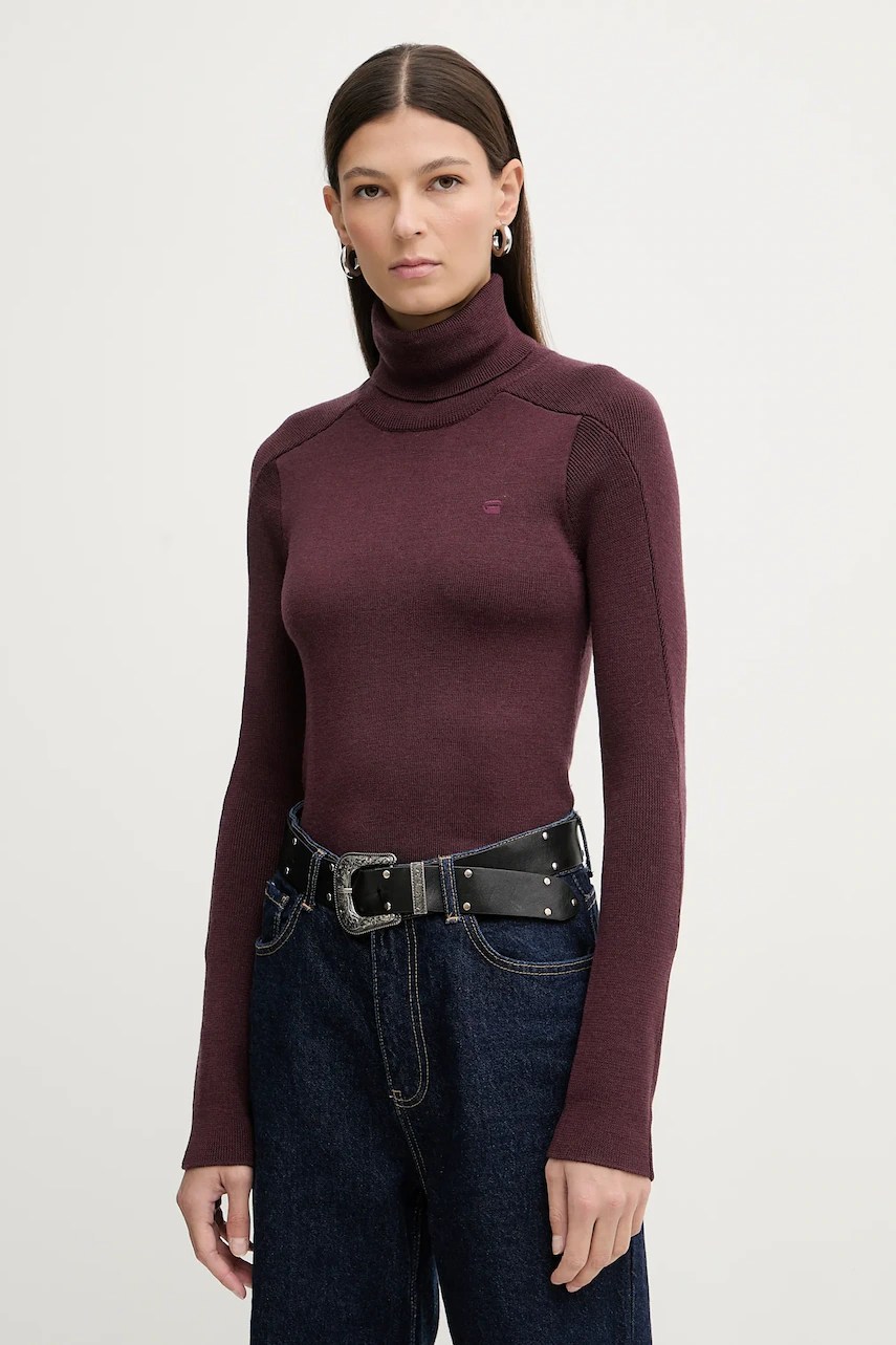 Pulover de lână g-star core slim cu guler înalt Pulover de lână g-star core slim cu guler înalt