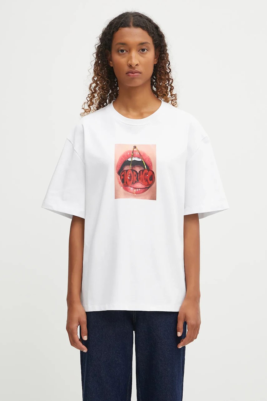 Tricou fiorucci din bumbac Cherry Mouth Print Boxy Fit Tricou fiorucci din bumbac Cherry Mouth Print Boxy Fit