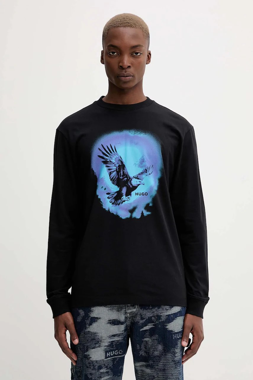 Tricou HUGO blue longsleeve din bumbac Nagtox Tricou HUGO blue longsleeve din bumbac Nagtox