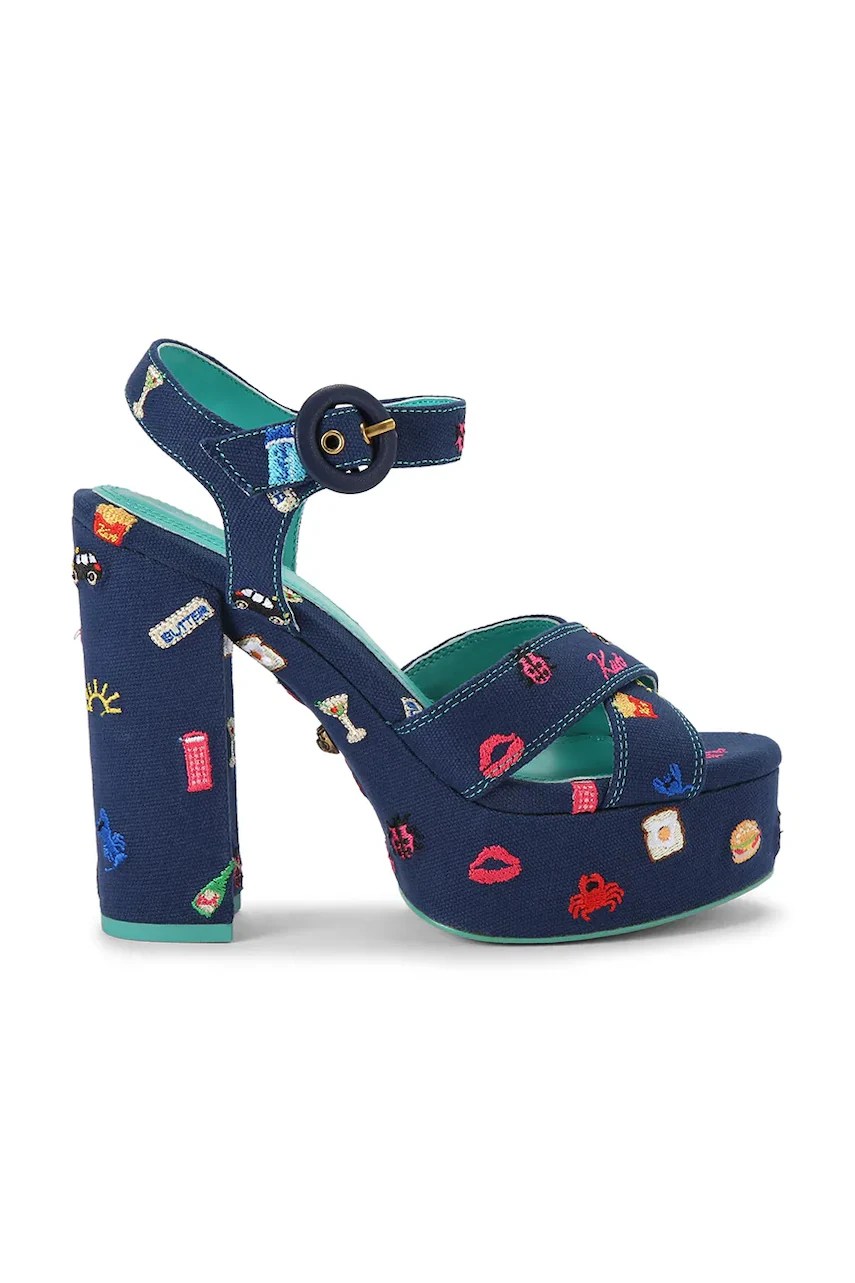 Sandale cu toc înalt Embroidery Platform Navy Canvas – Kurt Geiger London Sandale cu toc înalt Embroidery Platform Navy Canvas – Kurt Geiger London
