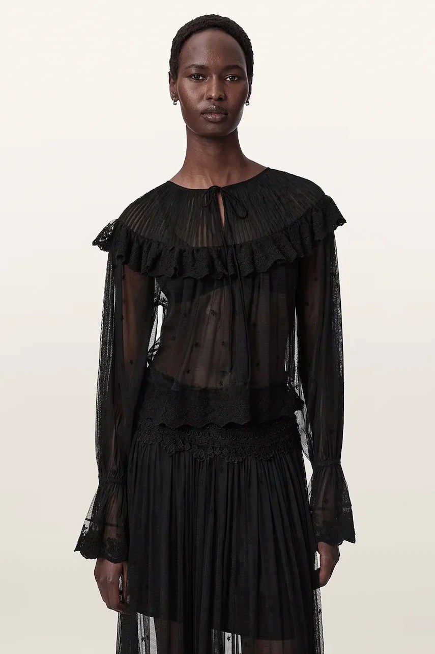Bluză cu volane pentru femei din dantelă UNRULY SUSIE LS TEE – AllSaints Bluză cu volane pentru femei din dantelă UNRULY SUSIE LS TEE – AllSaints