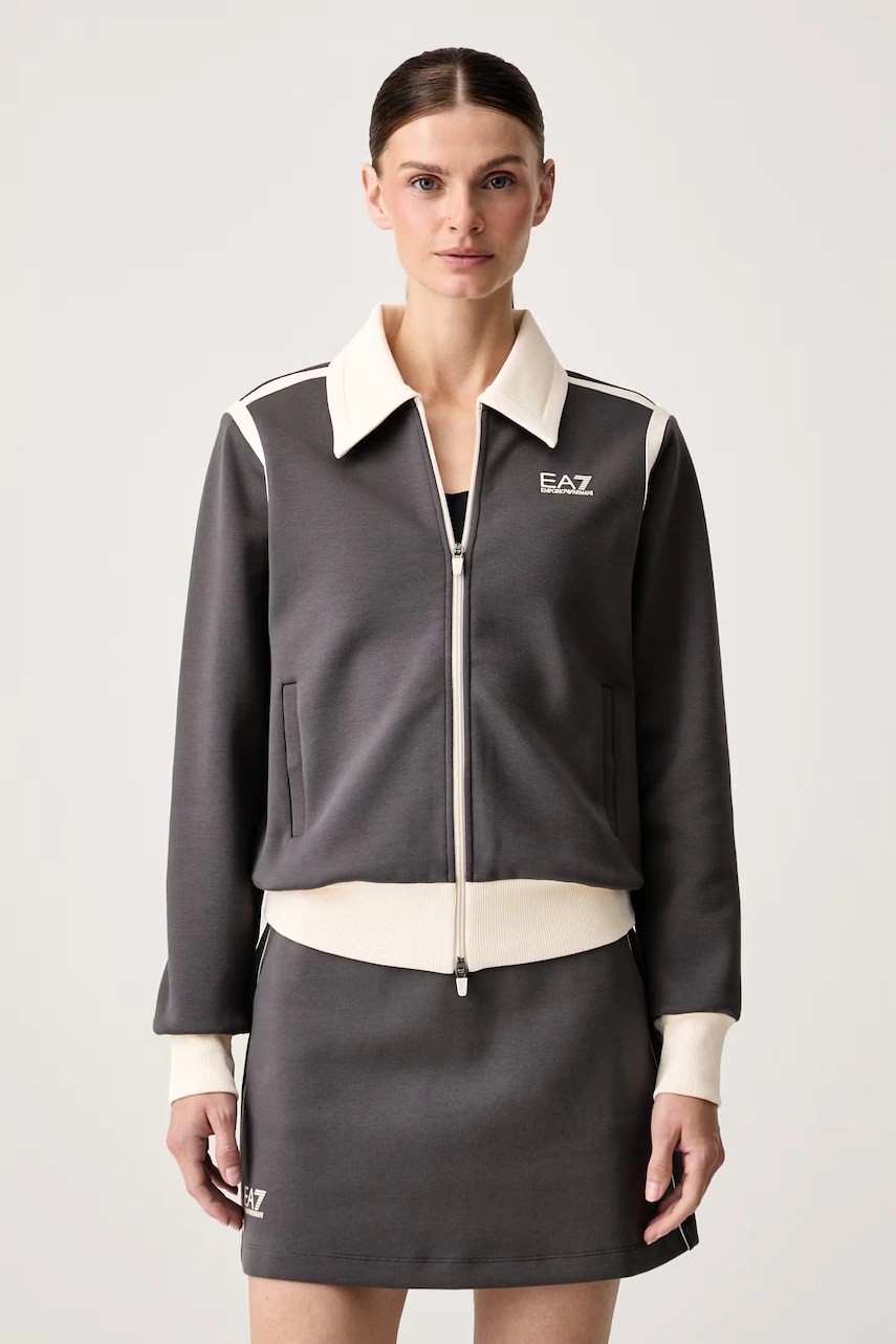 Hanorac cu fermoar pentru femei din bumbac – EA7 Emporio Armani Hanorac cu fermoar pentru femei din bumbac – EA7 Emporio Armani