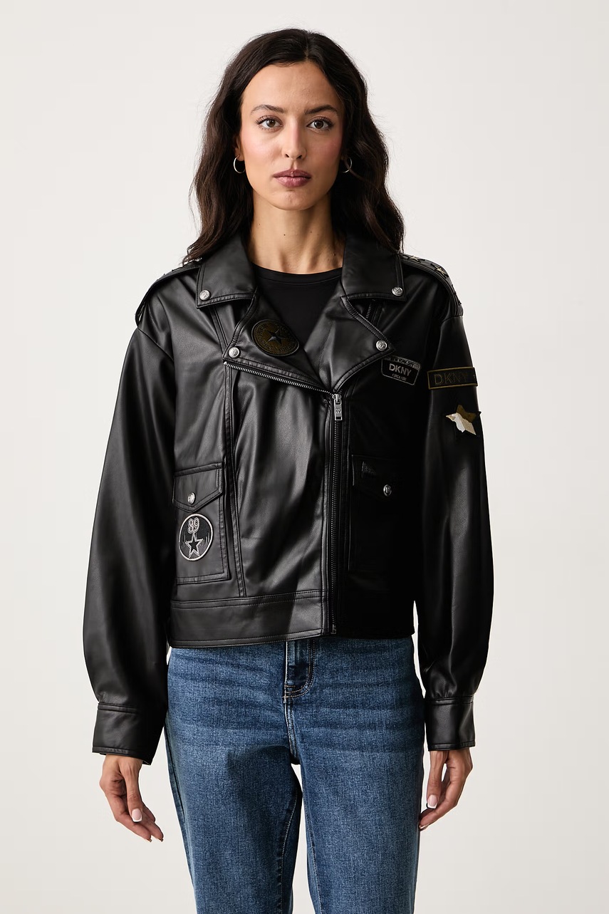 Geacă de biker pentru femei din imitație de piele – DKNY Geacă de biker pentru femei din imitație de piele – DKNY