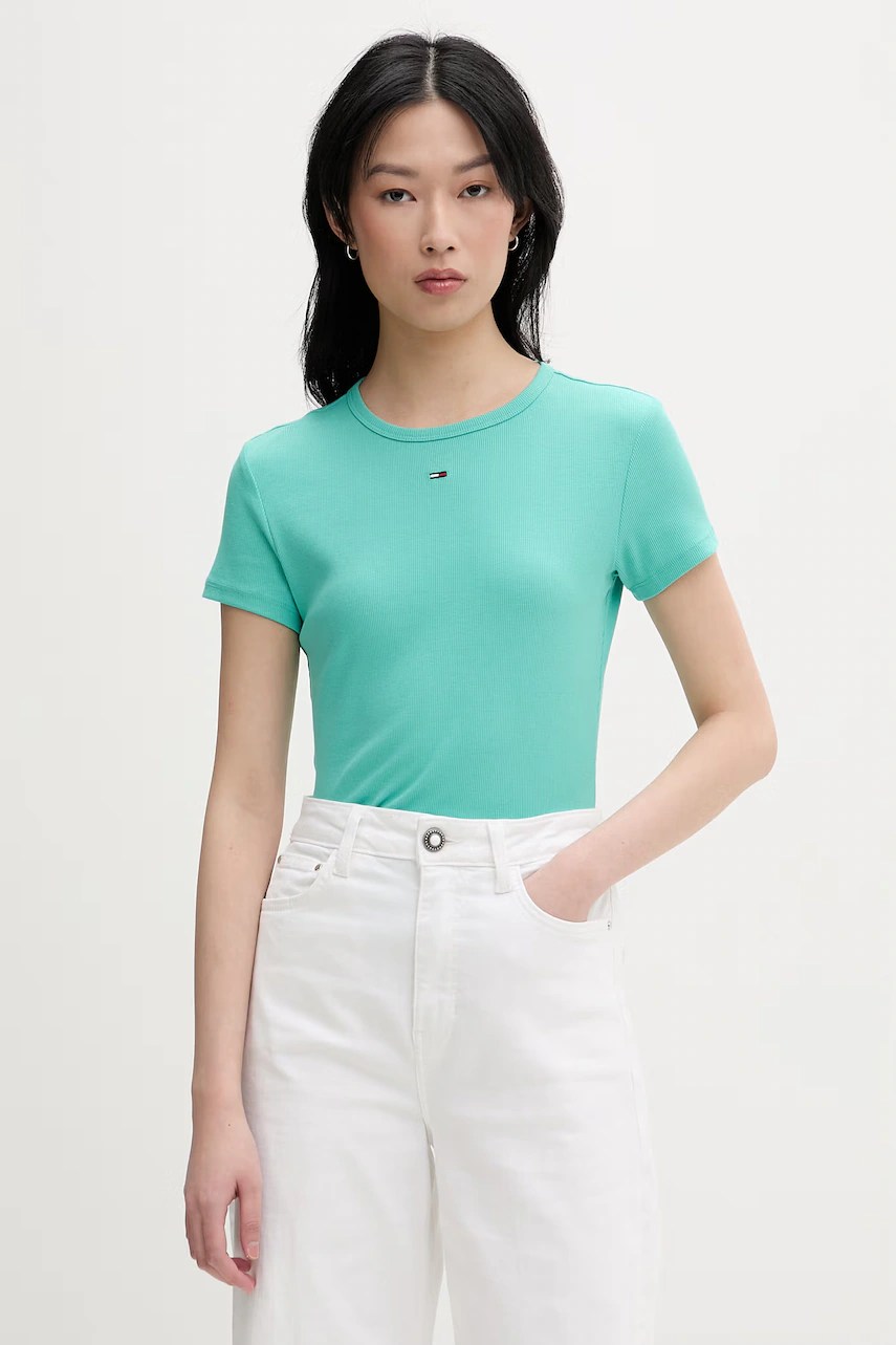 Tricou basic de damă tommy jeans din bumbac cu elastan Tricou basic de damă tommy jeans din bumbac cu elastan