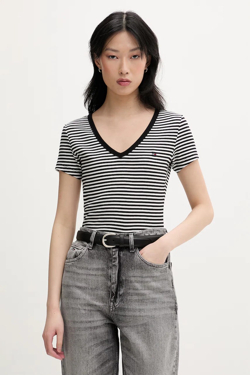 Tricou femeiesc slim fit tommy jeans din bumbac cu elastan Tricou femeiesc slim fit tommy jeans din bumbac cu elastan