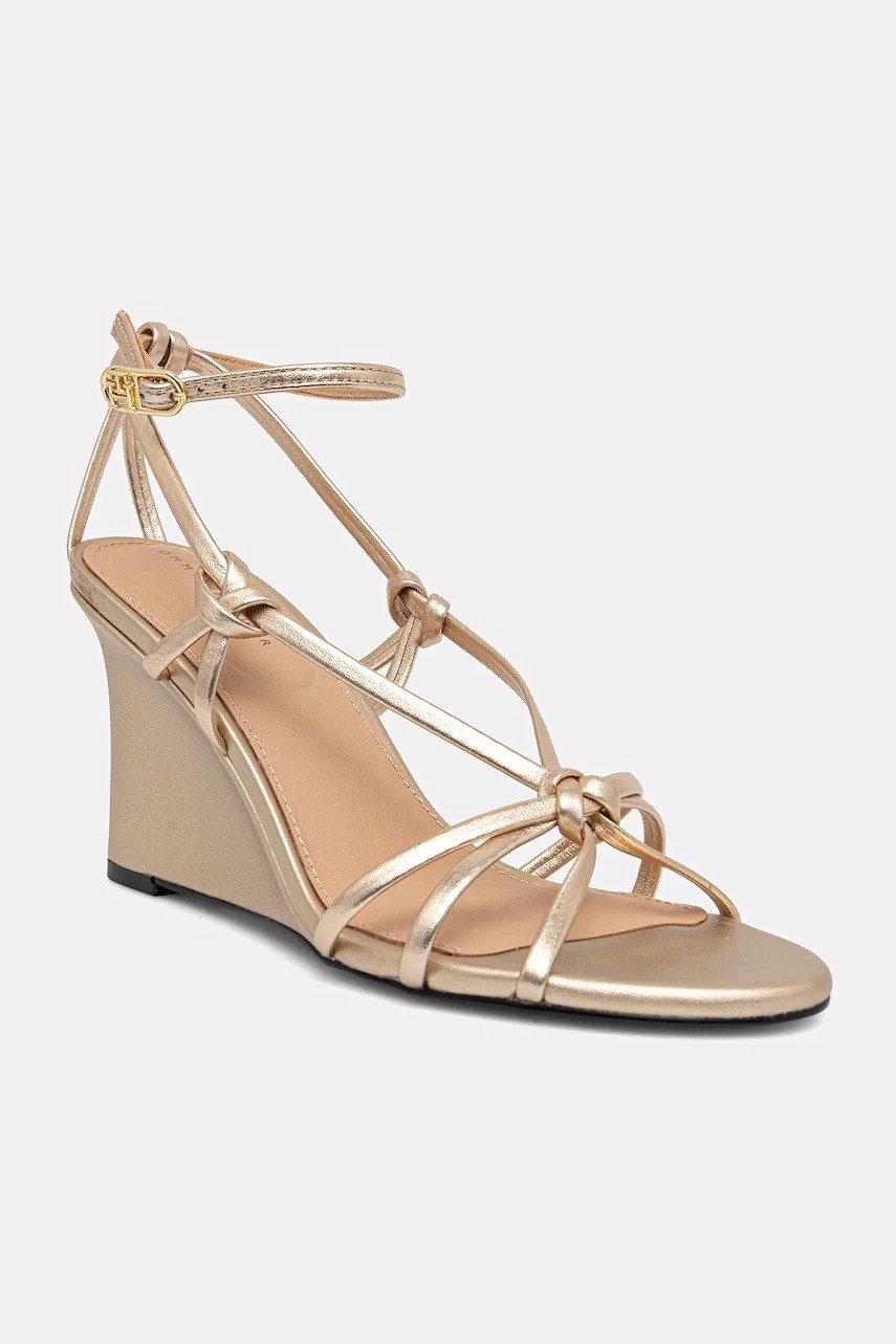 Sandale cu toc înalt tommy hilfiger din piele METAL LEATHER KNOTS WEDGE Sandale cu toc înalt tommy hilfiger din piele METAL LEATHER KNOTS WEDGE