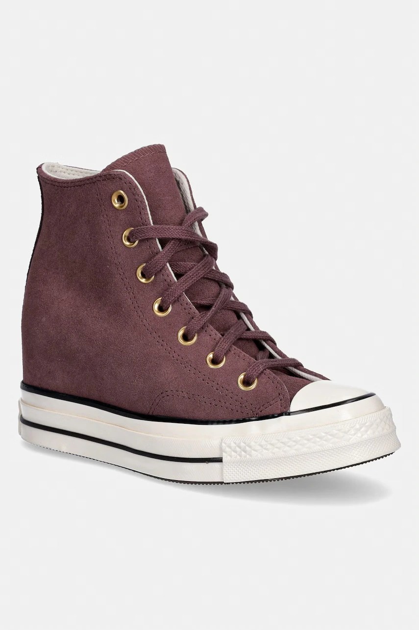 Teniși înalți converse chuck 70 wedge din piele întoarsă pentru damă Teniși înalți converse chuck 70 wedge din piele întoarsă pentru damă
