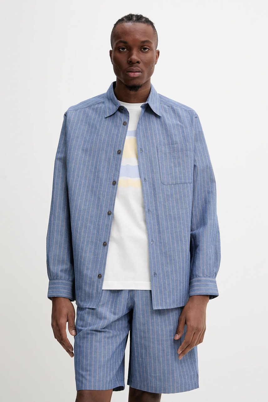 Cămașă a.p.c. din amestec de in cu model în dungi Cămașă a.p.c. din amestec de in cu model în dungi