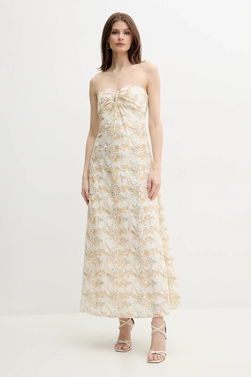 Bardot rochie din bumbac LORA cu broderie decorativă Bardot rochie din bumbac LORA cu broderie decorativă