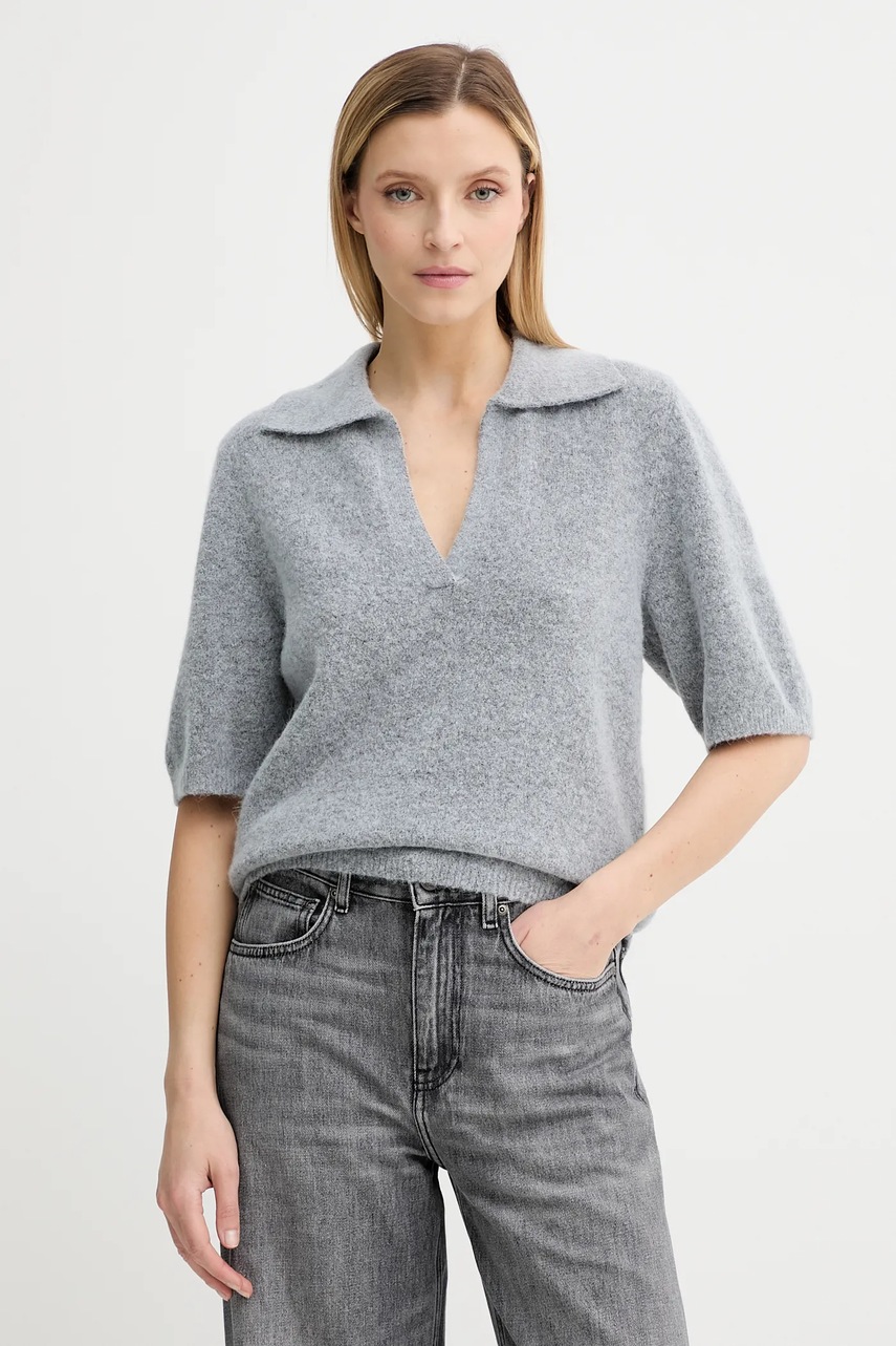 Pulover gestuz din lână cu croială lejeră Pulover gestuz din lână cu croială lejeră
