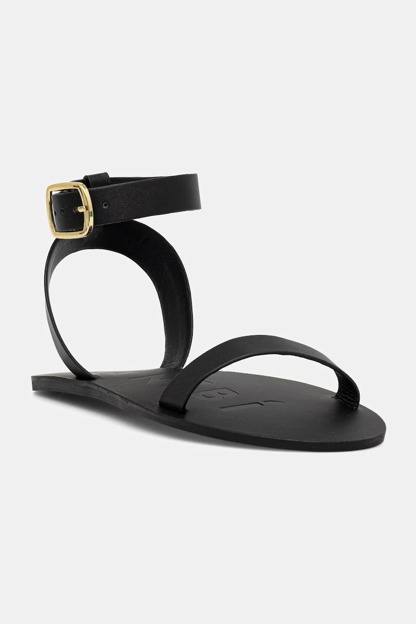 Sandale de damă manebi din piele negre cu baretă și cataramă Sandale de damă manebi din piele negre cu baretă și cataramă