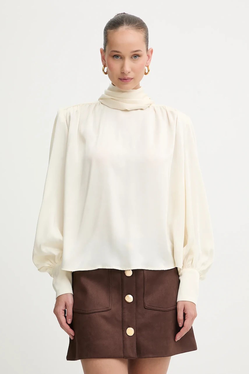 Bluza bardot cu mâneci lungi, material satinat Bluza bardot cu mâneci lungi, material satinat