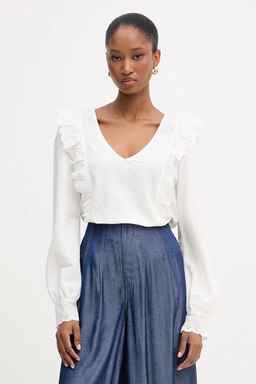 Bluza cu volane morgan din bumbac pentru femei Bluza cu volane morgan din bumbac pentru femei