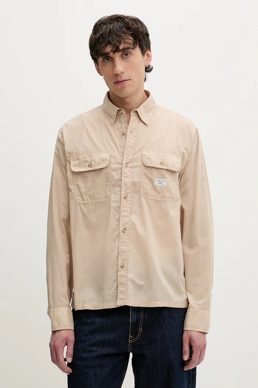 Cămașă safari guess jeans pentru bărbați din bumbac Cămașă safari guess jeans pentru bărbați din bumbac