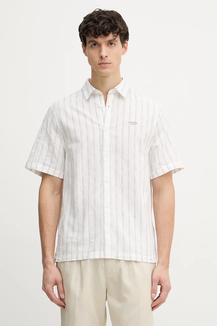 Guess cămașă pentru bărbați din in Guess cămașă pentru bărbați din in