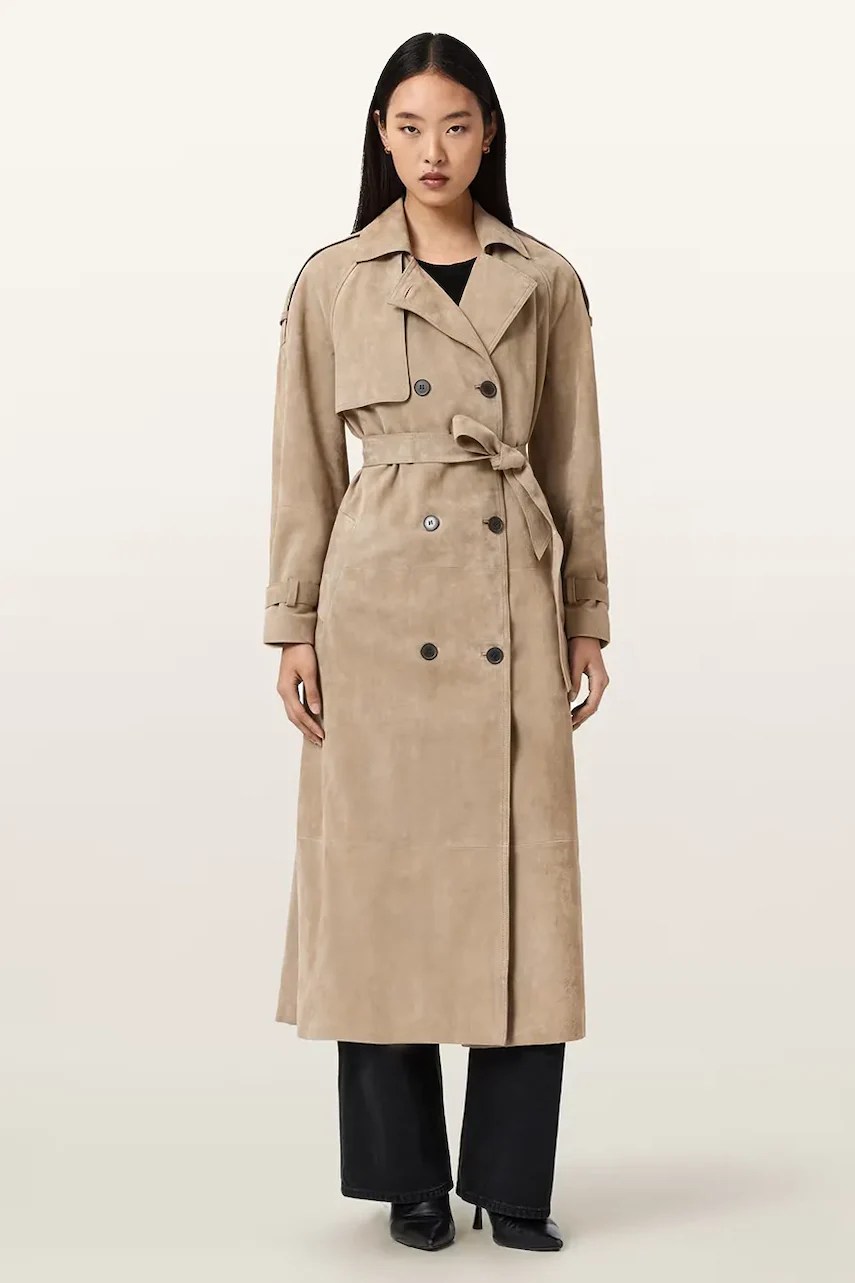 Palton de damă din piele întoarsă AllSaints REED SUEDE Palton de damă din piele întoarsă AllSaints REED SUEDE