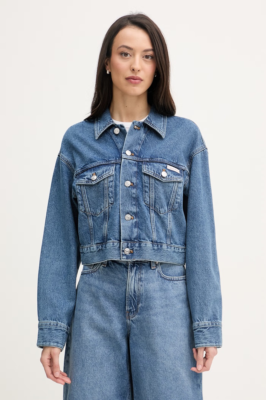 Geacă scurtă de tranziție pentru femei din denim calvin klein jeans Geacă scurtă de tranziție pentru femei din denim calvin klein jeans