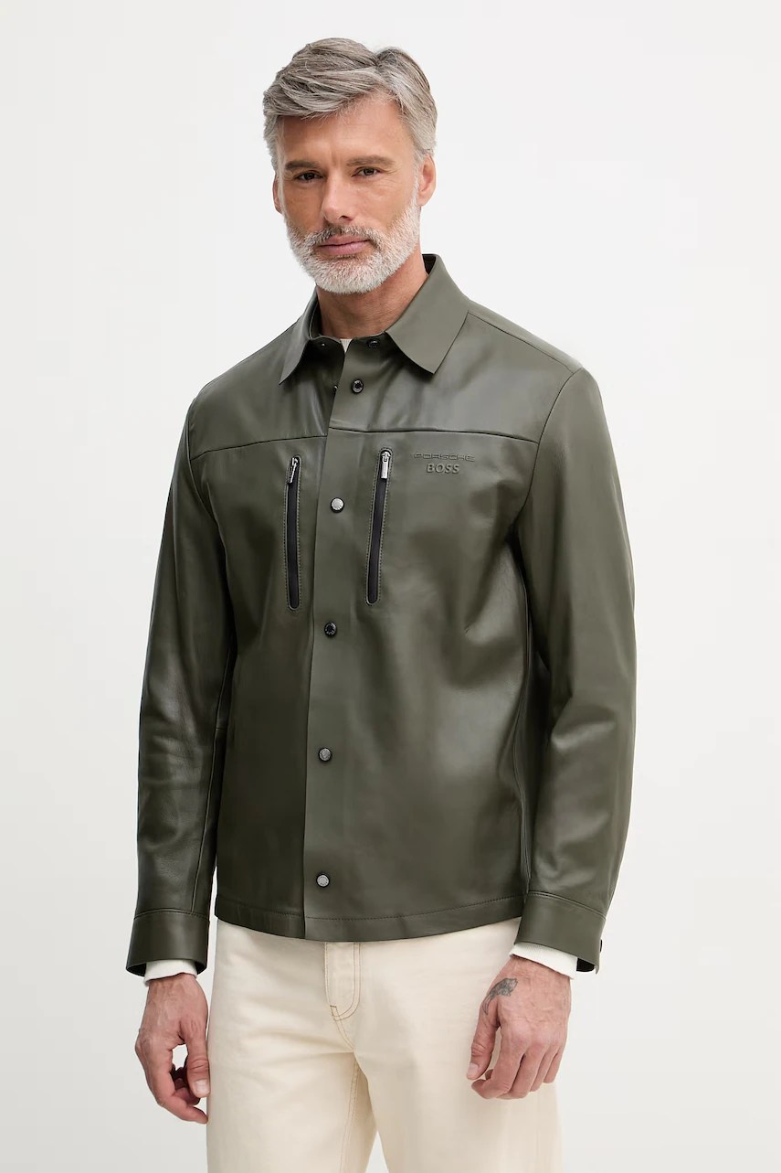 Boss green jachetă scurtă pentru bărbați din piele BOSS x PORSCHE Boss green jachetă scurtă pentru bărbați din piele BOSS x PORSCHE