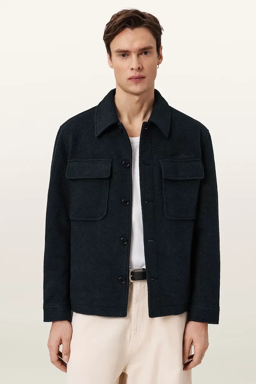 Geacă tip cămașă pentru bărbați AllSaints, cu amestec de lână CAYSON Geacă tip cămașă pentru bărbați AllSaints, cu amestec de lână CAYSON