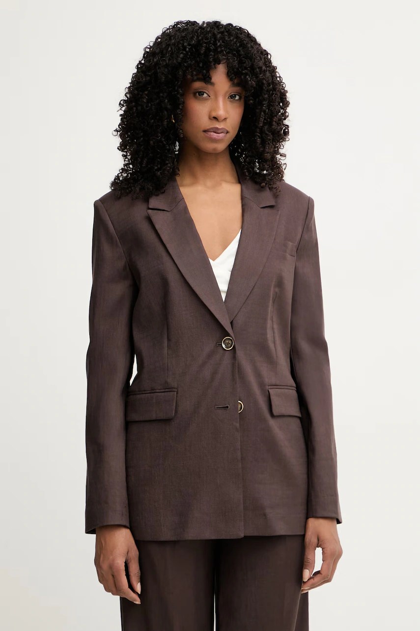 Guess sacou cu un singur rând de nasturi de damă cu amestec de in CARLA Guess sacou cu un singur rând de nasturi de damă cu amestec de in CARLA