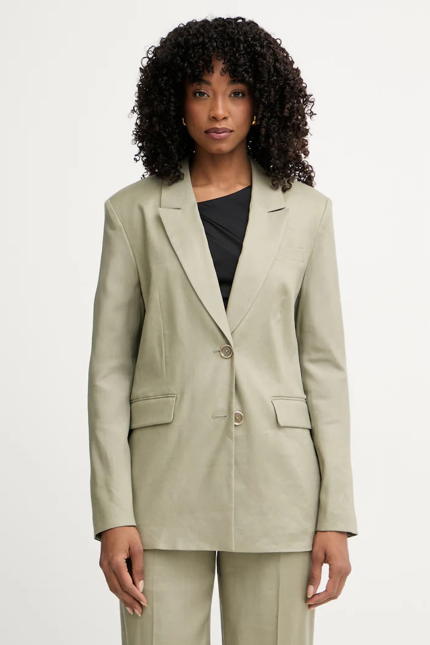 Guess Sacou cu un singur rând de nasturi femeiesc cu amestec de in CARLA Guess Sacou cu un singur rând de nasturi femeiesc cu amestec de in CARLA