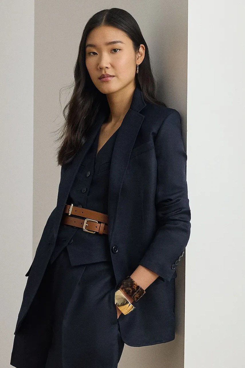 Sacou lauren ralph lauren cu un singur rând de nasturi pentru femei, din in Sacou lauren ralph lauren cu un singur rând de nasturi pentru femei, din in