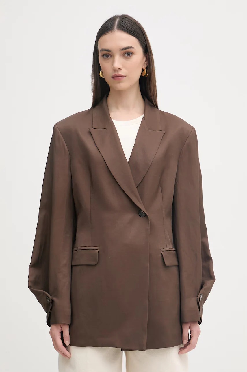 Sacou cu două rânduri de nasturi pentru femei, cu amestec de in haveone Sacou cu două rânduri de nasturi pentru femei, cu amestec de in haveone