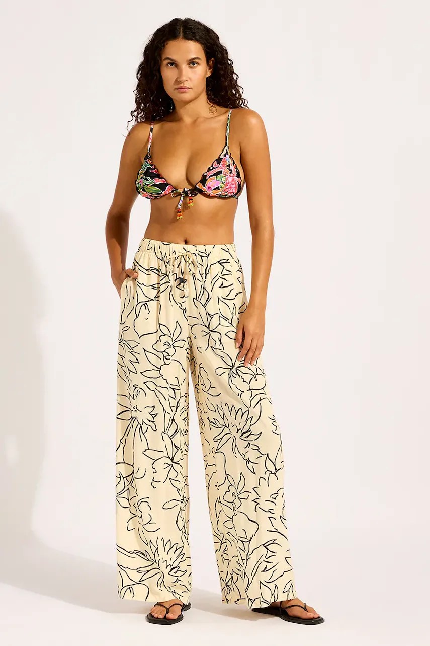 Pantaloni wide leg de femei din vâscoză seafolly Pantaloni wide leg de femei din vâscoză seafolly
