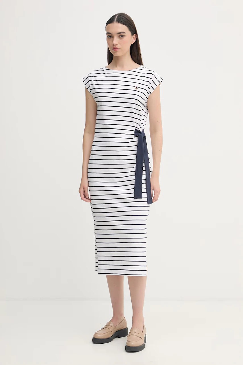 Rochie u.s. polo assn. din bumbac cu mânecă GROWN ON și detaliu cu legare, dungi, MIDI Rochie u.s. polo assn. din bumbac cu mânecă GROWN ON și detaliu cu legare, dungi, MIDI